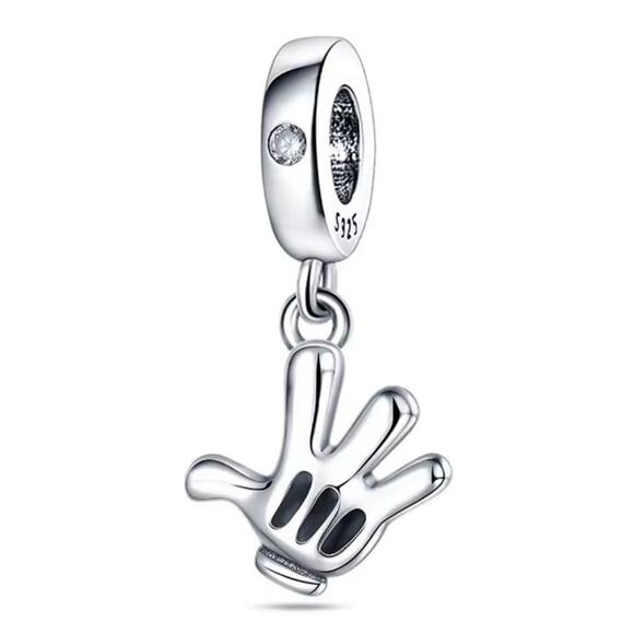925 Sterling Silver Charm Mickey Mouse Bracelet Hand Glove Disney CZ Diamond NEW - Picture 1 of 6
